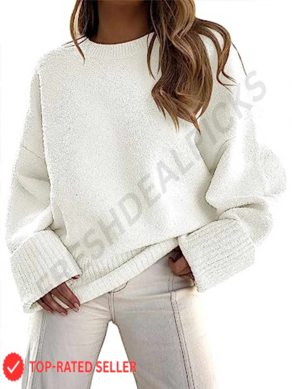 Oversized Cozy Knit Sweater Crew Neck Long Sleeve Pullover